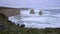 Massive rock formations stand along Great Ocean Road