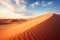 A massive sand dune rises majestically amidst the expansive desert, creating a striking and awe-inspiring sight, An endless desert