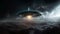 A massive spaceships known as mothership takes position over cloud for a invasion. AI Generative