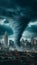 Massive tornado dominates cityscape in turbulent storm scene