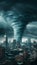 Massive tornado dominates cityscape in turbulent storm scene