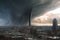 A massive tornado ravaging through a city, leaving destruction and chaos in its wake