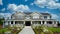 Massive Upscale Home House Maison Porch Cumulus Clouds Sky Background