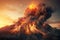 Massive volcano eruption. A large volcano erupting lava and gases into the atmosphere. Generative AI