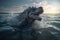 A massive water dinosaur swimming calmly in the open ocean majestic against the horizon.. AI generation
