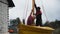 Mast of wooden sailboat deck