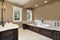 Master bath with dark wood trim