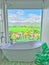 Master Bathroom: Modern Bathtub with View of Sky, Mountain, and Rice field on Sunny Day