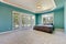 Master bedroom in turquoise color