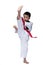 Master Belt TaeKwonDo athletes fighting pose boy