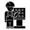 Master - foreman - engineer with machine-tool icon, vector illustration, black sign on isolated background