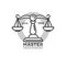 Master lawyer organization emblem with antique scales illustration