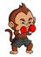 The master monkey is doing the boxing with the good gloves