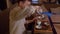 Master preparing japanese tea on tea table while traditional ceremony