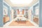 a master suite with spacious walk-in closet, magazine style illustration