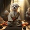 master white dog Shih Tzu-Bichon Shichon doing yoga and meditation