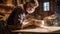 Master Woodworker Crafting Exquisite Wooden Bowl in Rustic Studio