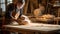Master Woodworker Crafting Exquisite Wooden Bowl in Rustic Studio