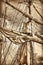 Masts and sails of an ancient sailing ship
