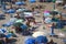 Masua Beach, Italy - August 19: Masua Beach in Nebida crowed in