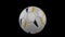 Matabeleland flag on flying soccer ball on transparent background, alpha channel