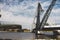 The Matagarup Bridge over the Swan River in Perth city CBD and the Optus Stadium in the distance