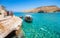 Matala beach with caves on the rocks, Crete, Greece