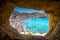 Matala beach with caves on the rocks, Crete, Greece.