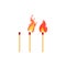 The match is burning. Danger symbol and flammable object. Isolated vector illustration in flat style.