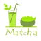 Match. Cold green drink from matches. Powder for cooking ingredients, baking and tea. Vector illustration