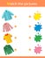 Match by color. Puzzle for kids. Matching game, education game for children. What color are the clothes? Worksheet for