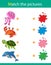 Match by color. Puzzle for kids. Matching game, education game for children. What color are the sea creatures? Dolphin, turtle,