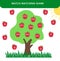 Match educational game for kids. Matching mathematics activity with apples. Counting game for children. Study addition.