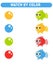 Match fish and drops by color. Educational game. Worksheets for kids