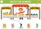 Match the numbers farm game with farm market, vendor, fruit and vegetables. Rural country math activity for preschool kids. On the