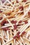 Match sticks with brown heads in a row. Fire Matches texture pattern concept. Stacked matches as background