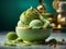 Matcha gelato, delicious refreshing frozen ice cream dessert. Cinematic advertising