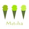 Matcha. Green ice cream from matches. Cold dessert. Cooking ingredients, baking and tea. Vector illustration