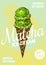 Matcha green tea Ice Cream poster. Japanese banner. Engraved hand drawn Vintage sketch for menu or book.