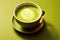 Matcha green tea, a vitamin rich elixir on green background