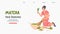 Matcha green tea website banner template with woman brewing tea, flat vector