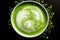 Matcha latte, velvety texture and rich color. The fine bubbles on the surface