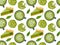 Matcha seamless pattern. Homemade vegan japanese green tea and pastries. Matcha Japanese cheesecake piece, cup, biscuits