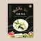 Matcha sweet poster design with Mochi, plate, tea watercolor illustration