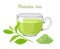 Matcha tea in glass cup isolated on white background. Vector illustration of green tea leaf, powder and fragrant drink