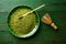 Matcha tea powder bamboo chasen and spoon