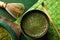 Matcha tea powder bamboo chasen and spoon