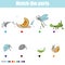 Matching children educational game. Kids activity. Match insects parts. Find missing puzzle