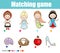 Matching children educational game. Match fairy tales princess with objects