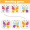 Matching children educational game. Match parts of colorful butterflies. Learning symmetry for kids and toddlers